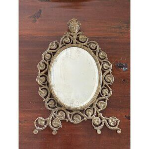 Antique Victorian Gold Wall Picture Frame, Beveled Mirror with Lady